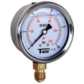 MANOMÉTER M-63/R 0-10bar / 145 psi,  KO ház, 1/4" alsó csatlakozás, Glicerin töltéssel