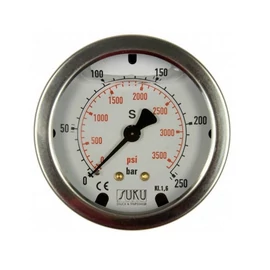 Rozsdamentes acél manométer glicerin töltéssel | DN 63 | 0-1,6 bar | 0-23 psi | 1/4" hátsó csatlakozás