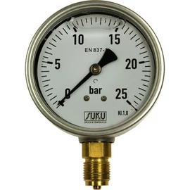 Típus: 7781, Csőrugós manométer glicerin töltéssel, rozsdamentes acél ház,  DN100, csatlakozás: alsó, -1..0 bar-tól 0..600 bar-ig, szétrobbanás elleni védelemmel