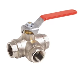 513 - 3-járatú sárgaréz L-forgó golyóscsap 1" PN16