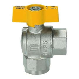 ART.1071 - VENUS SAROK - Nikkelezett sárgaréz BB menetes golyóscsap, sarok kivitel, MOP5, PN4 bar gázra, T.:-20ºC / +60ºC gázra , 1/2"-tól 1"-ig, Felhasználás: Gázra.