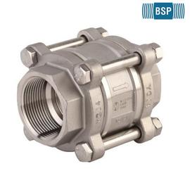 380 - Saválló 3-részes BSP menetes visszacsapószelep, PN63, -20/+200°C, (Vegyipar, gyógyszeripar, petrolkémiai ipar, ivóvíz, sűrített levegő, gőz max.11 bar-ig..)