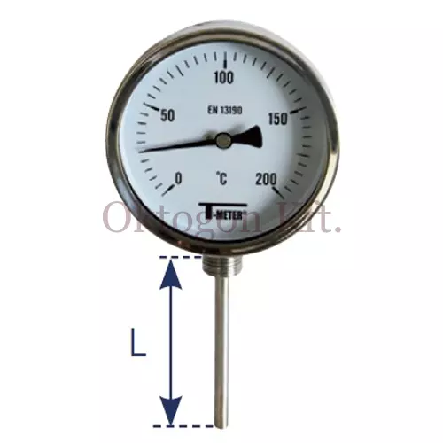 Bimetál hőmérő M100 0-120°C L=100mm KO, 1/2" alsó csatlakozással