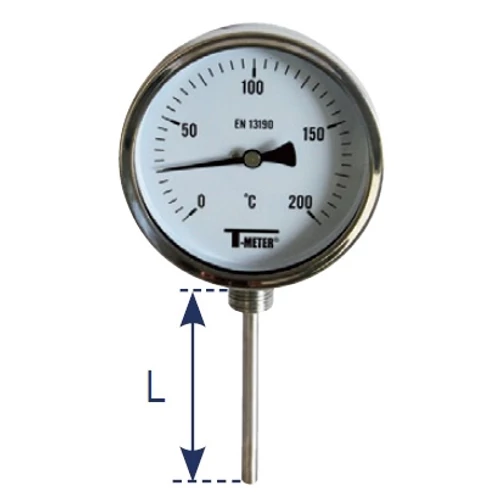 Bimetál hőmérő M100 -30+50°C L=063mm KO 1/2" alsó csatl.