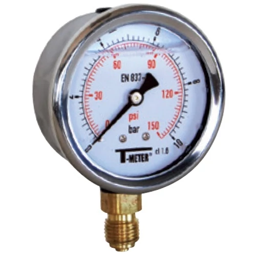 MANOMÉTER M-63/R 0-10bar / 145 psi,  KO ház, 1/4" alsó csatlakozás, Glicerin töltéssel