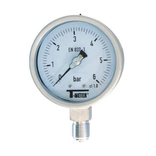 MANOMÉTER M-100/R 0-6bar,  Rozsdamentes acél ház, Saválló 1/2" alsó csatlakozás