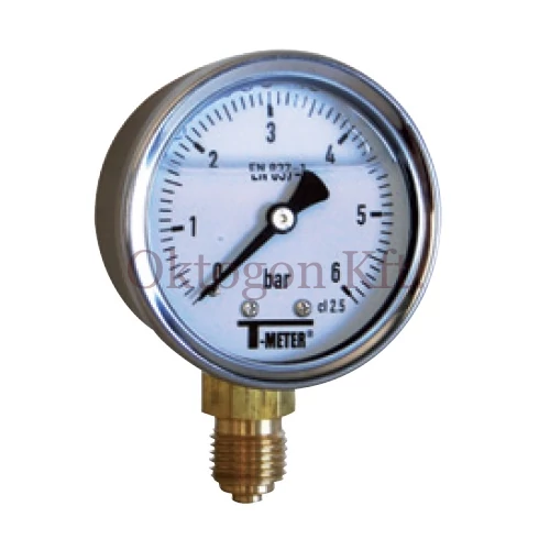 Rozsdamentes acél manométer glicerin töltéssel | DN 50 | 0-25 bar | 1/4" alsó csatlakozás