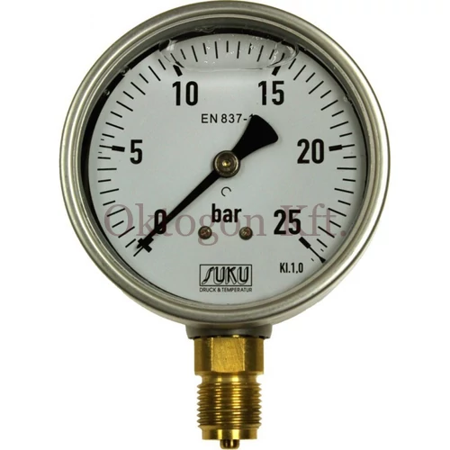 Rozsdamentes acél manométer glicerin töltéssel | DN 100 | 0-6 bar | 1/2" alsó csatlakozás | SUKU
