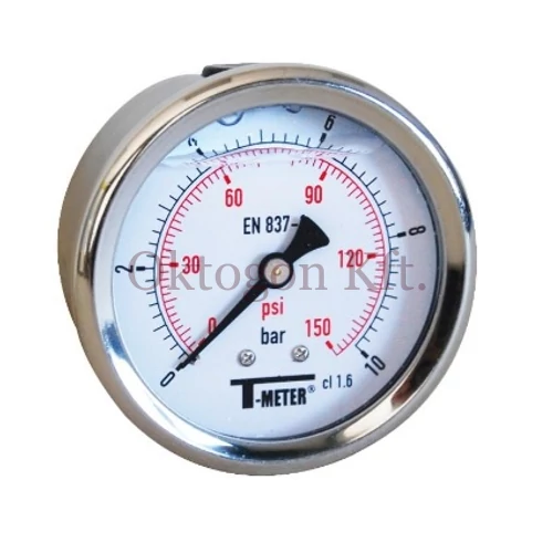 Rozsdamentes acél manométer glicerin töltéssel | DN 63 | 0-6 bar | 0-90 psi | 1/4" hátsó csatlakozás