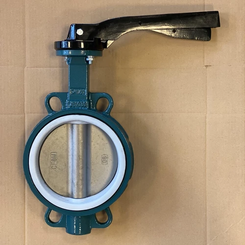 Kézikaros pillangószelep , tányér: CF8M / ülék: PTFE, DN150 PN16